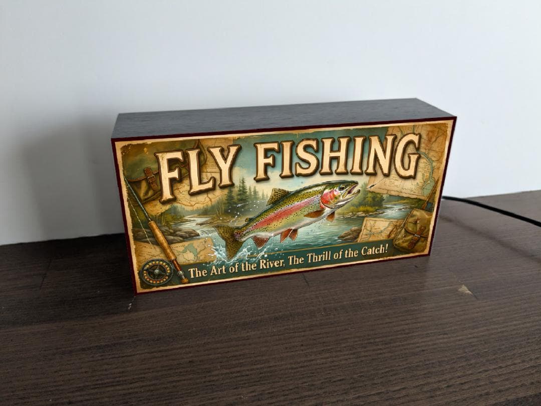 【オーダー無料】フライフッシング 虹鱒 山岳渓流 看板 置物 雑貨 ライトBOX