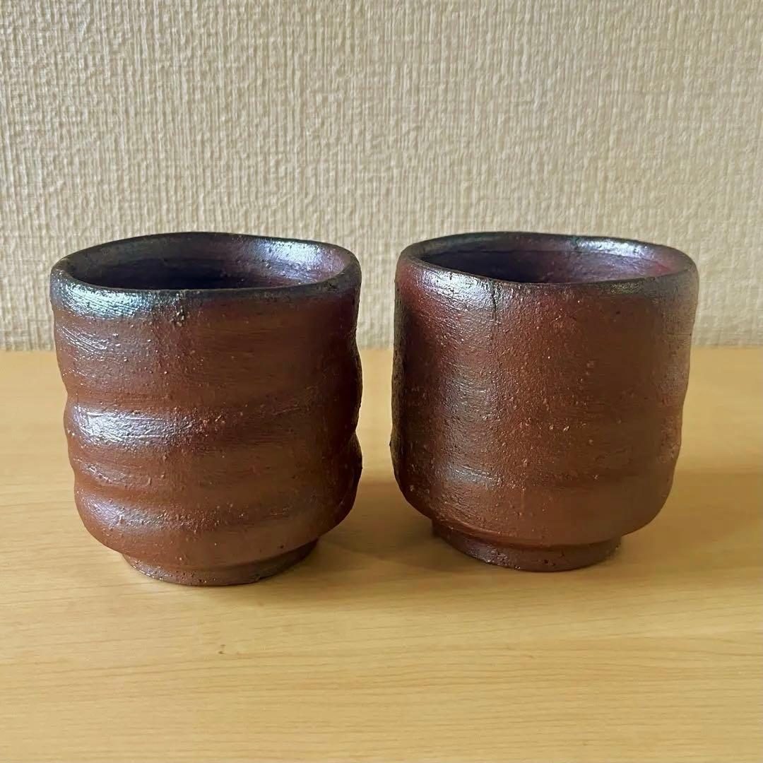 備前焼　見附文雄作　急須　湯呑2個　茶器