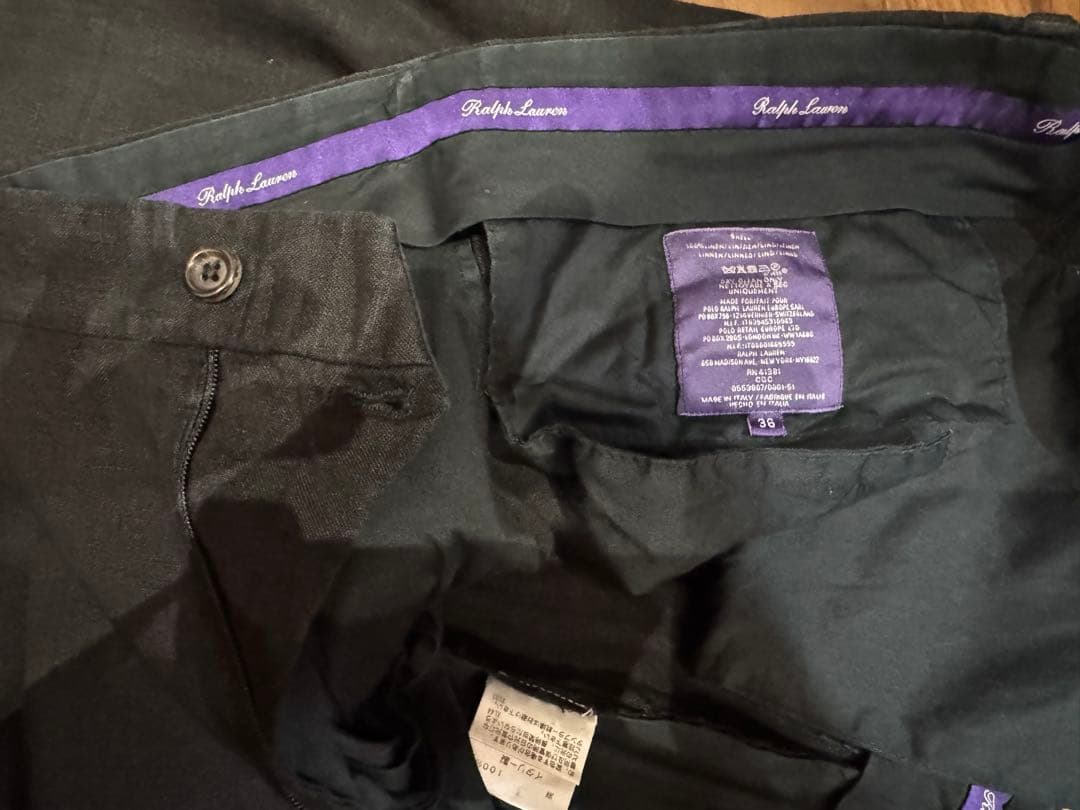 【ラルフローレン】 麻100% 紳士イタリア製スラックス　36(XL) 黒