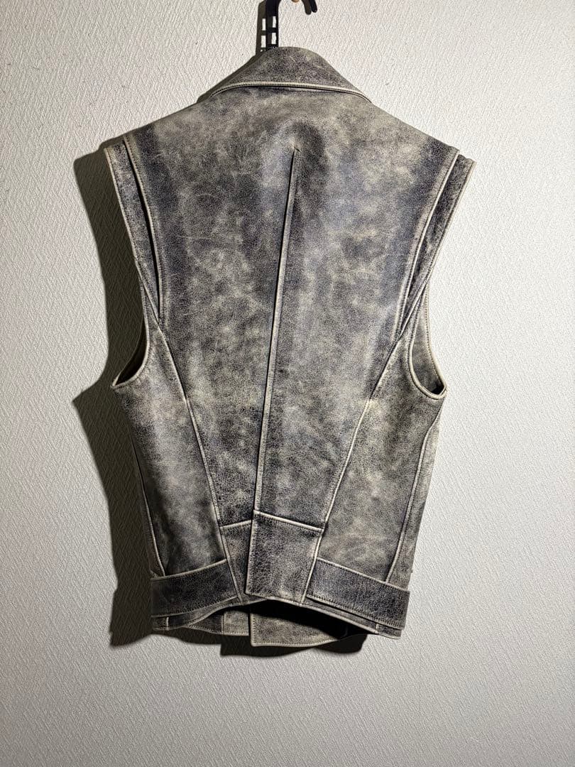 facetasm 16ss クラック加工　ライダースベスト　牛革