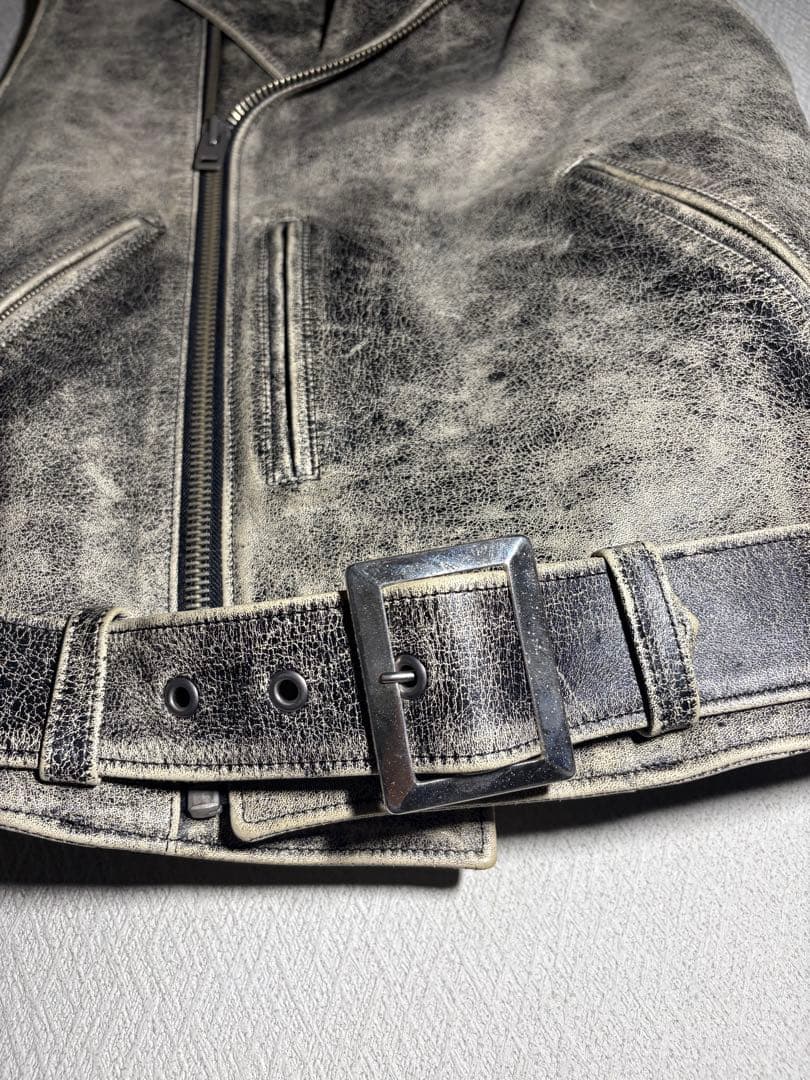 facetasm 16ss クラック加工　ライダースベスト　牛革