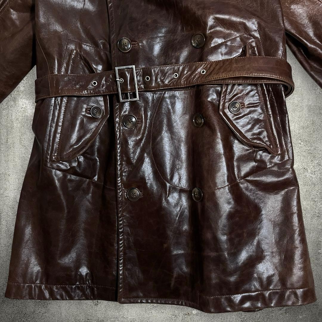 ラムレザー トレンチコート ミドル丈 ベルト付き 本革 M ブラウン 美品