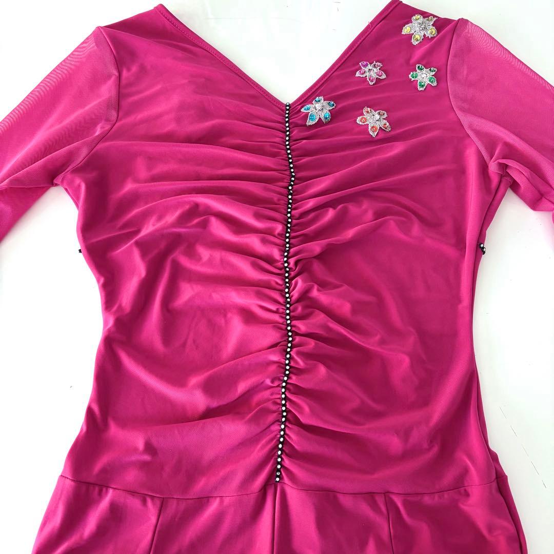 イチオク 社交ダンス ドレス 衣装 M スタンダード ピンク ロングドレス