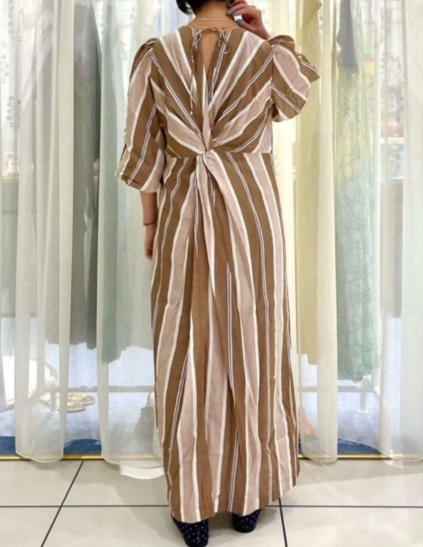 新品未開封　ヌキテパ　ストライプロングワンピース　ロングワンピース　コットン　S