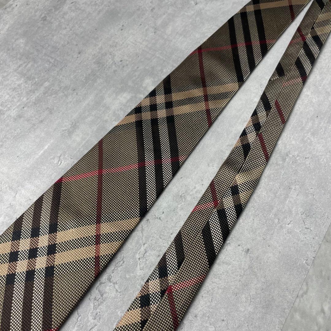 美品 BURBERRY LONDON ジャガード ノバチェック柄 ネクタイ 茶