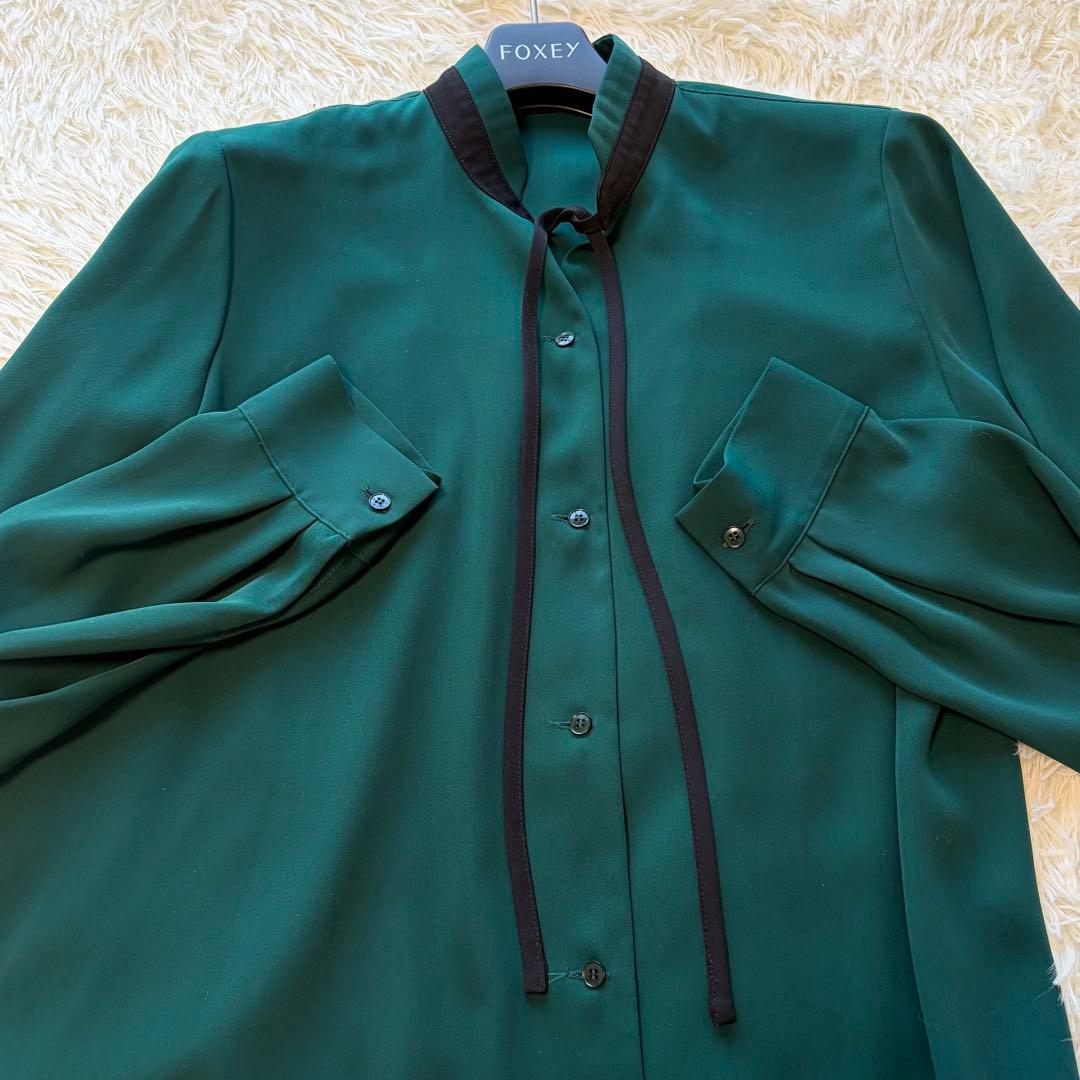 美品　アルアバイル　ＰＥツイル配色ナロータイＬＳブラウス　ボウタイ　リボン　長袖