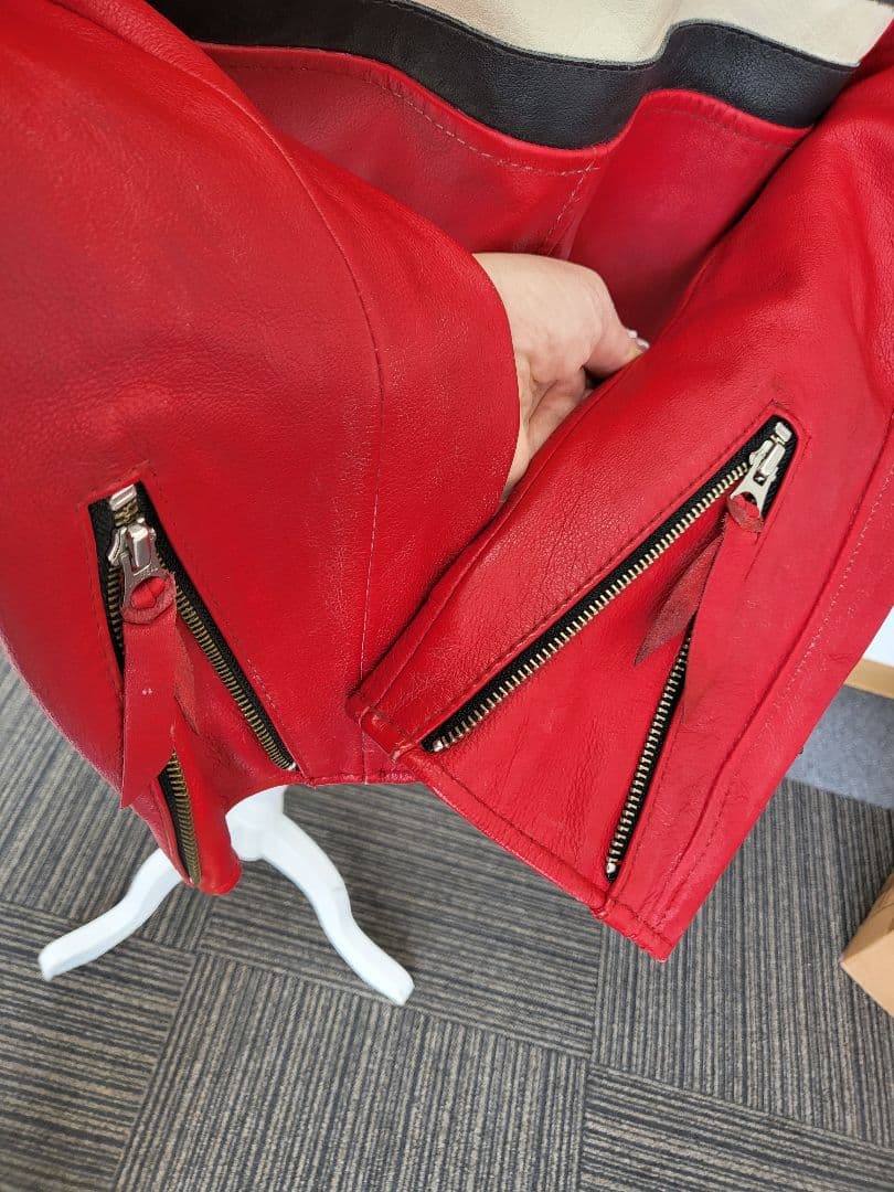 【TK】ショット　100周年記念モデル　レッドレザージャケット 国旗