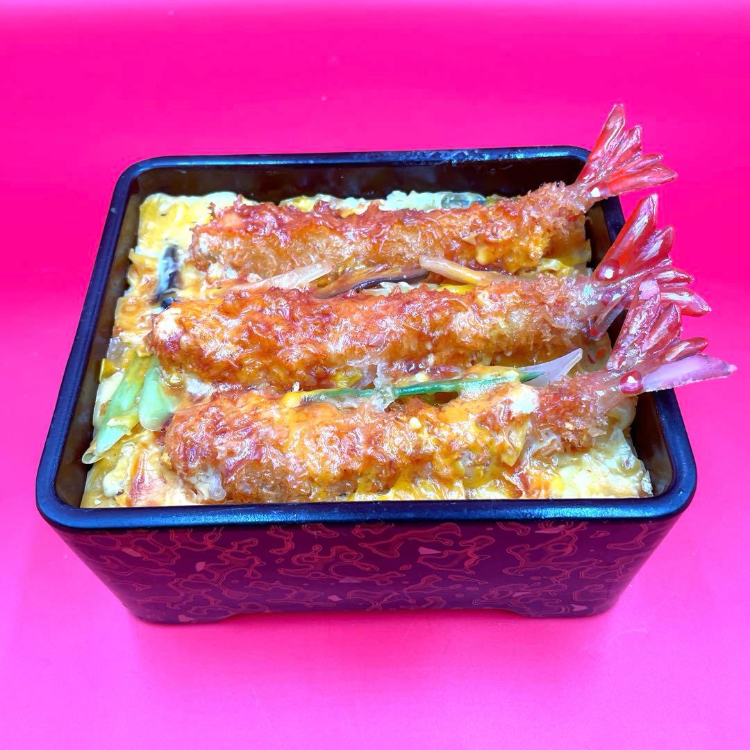 【超リアル】食品サンプル 海老とじ重 海老天3本 重箱入り 実物大 飲食店使用品