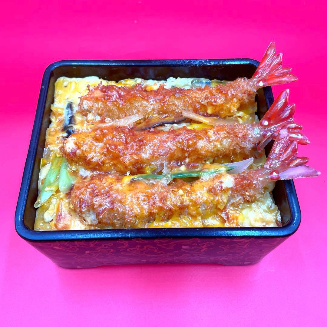 【超リアル】食品サンプル 海老とじ重 海老天3本 重箱入り 実物大 飲食店使用品