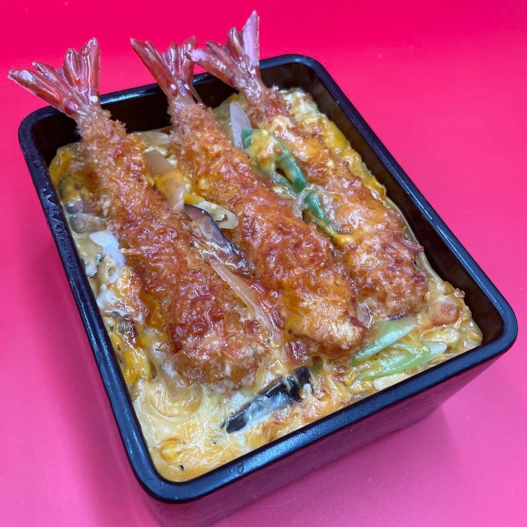 【超リアル】食品サンプル 海老とじ重 海老天3本 重箱入り 実物大 飲食店使用品