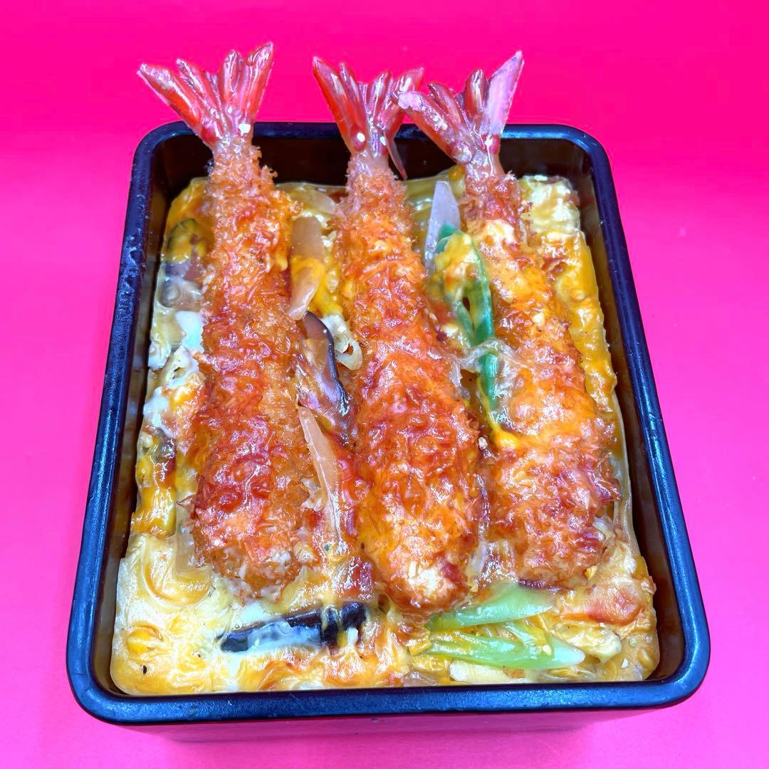 【超リアル】食品サンプル 海老とじ重 海老天3本 重箱入り 実物大 飲食店使用品