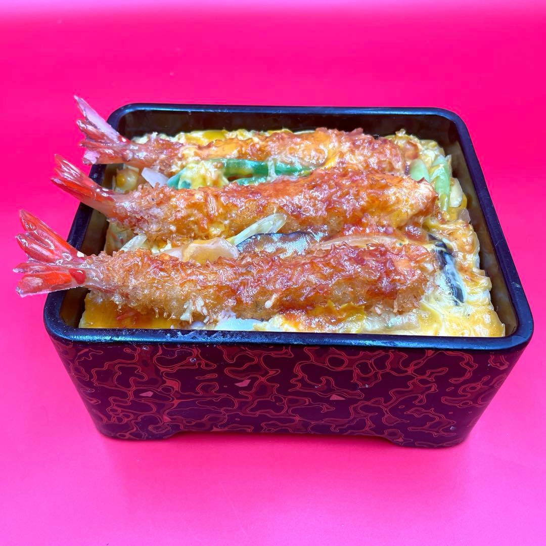 【超リアル】食品サンプル 海老とじ重 海老天3本 重箱入り 実物大 飲食店使用品