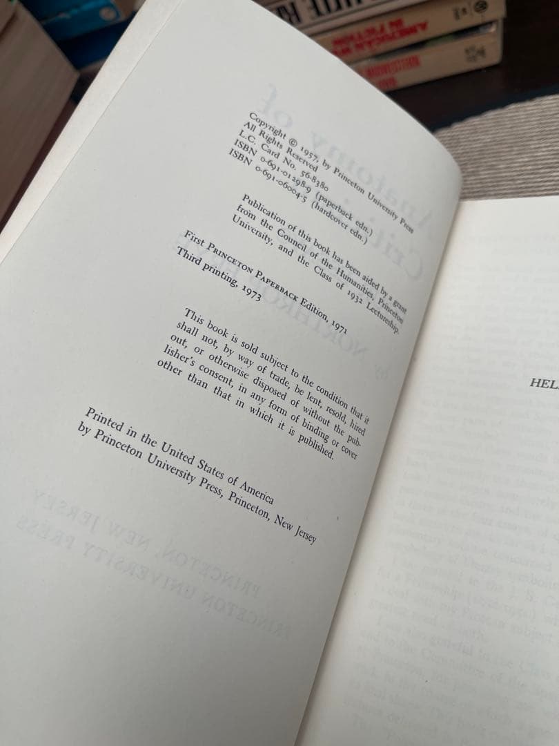 希少　Anatomy of Criticism by Northrop Frye