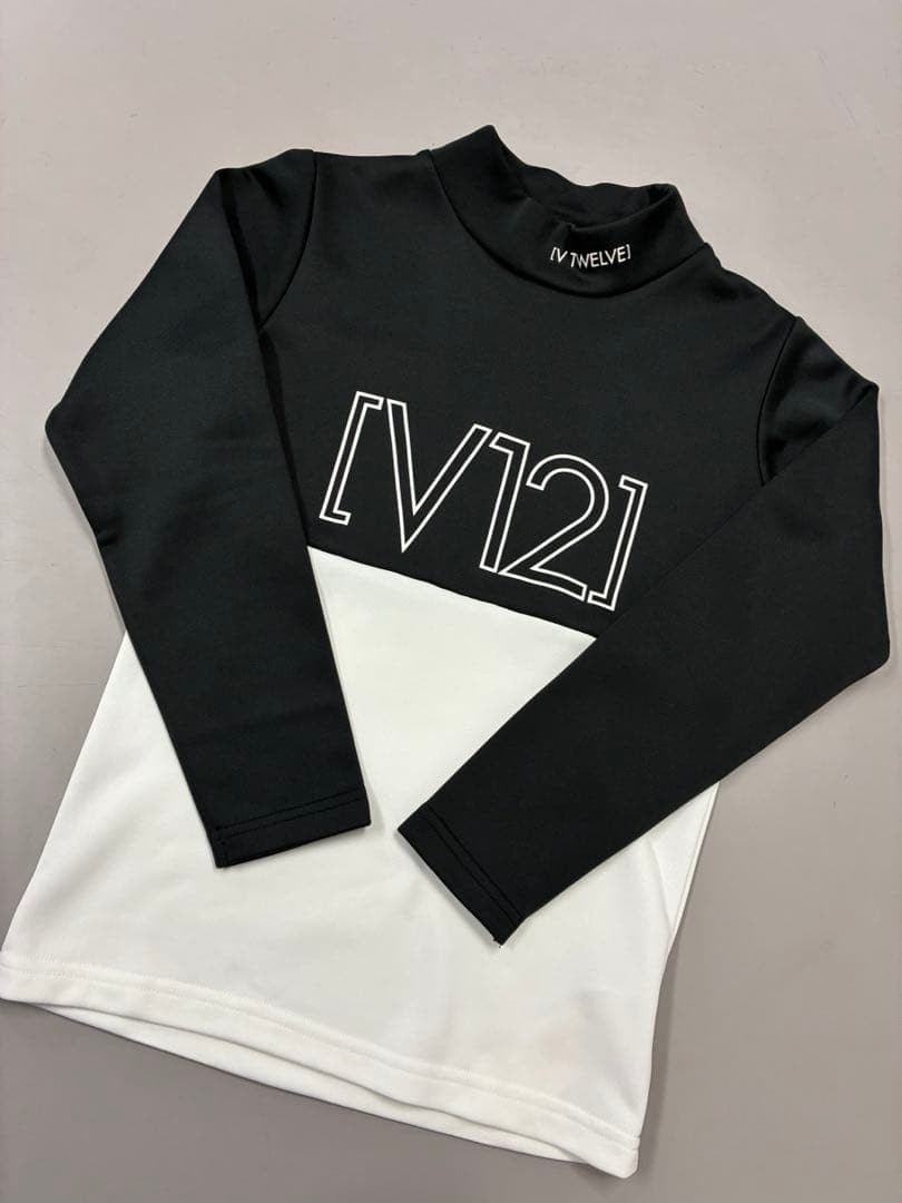 値下げ★V12 O/L LOGO MOCK レディースS 黒 モックネックシャツ