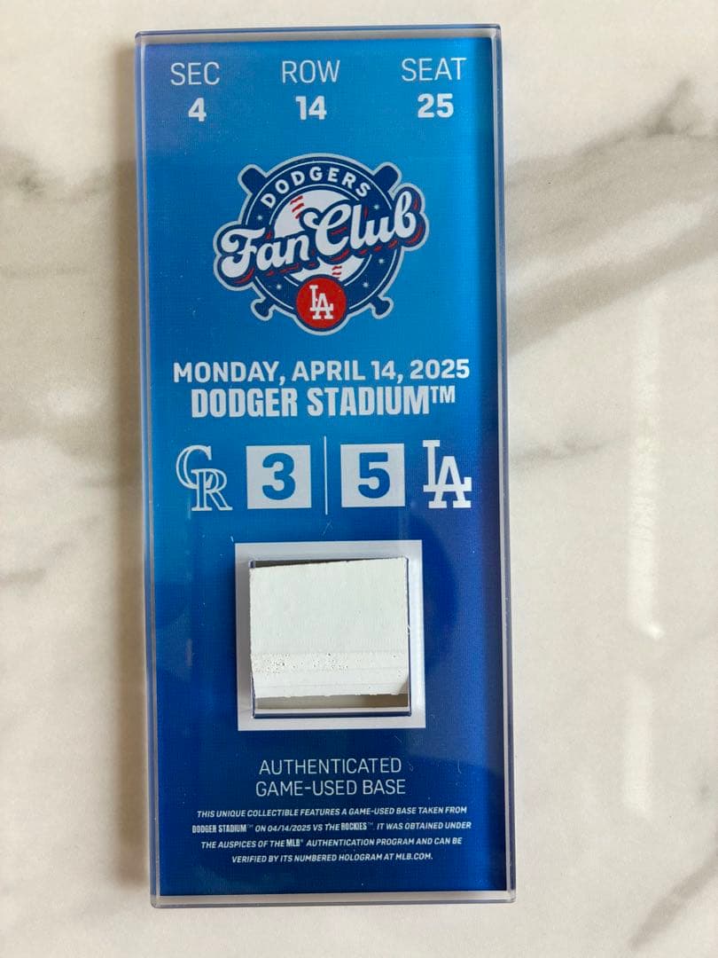 ドジャースファンクラブ　MVP会員特典　特別仕様チケット