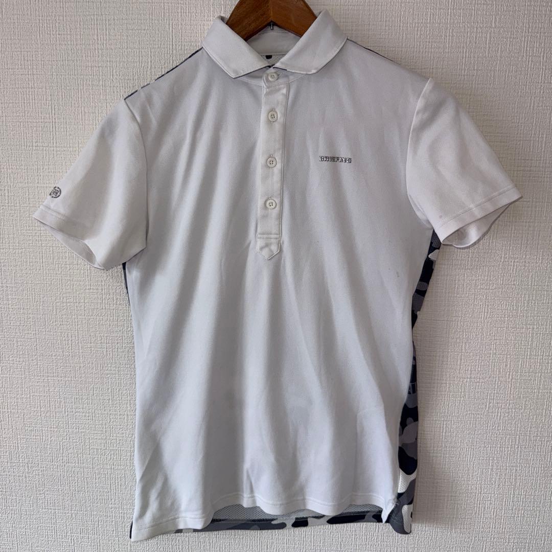 ブリーフィングゴルフ　ポロシャツ　白　ホワイト　迷彩　グレー　カモ柄　S