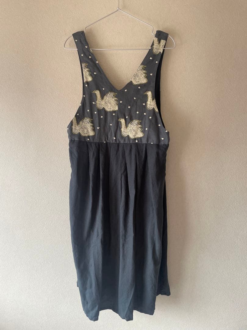 ミナペルホネンハンドメイド ジャンパースカート ジャンスカ Vネックswan