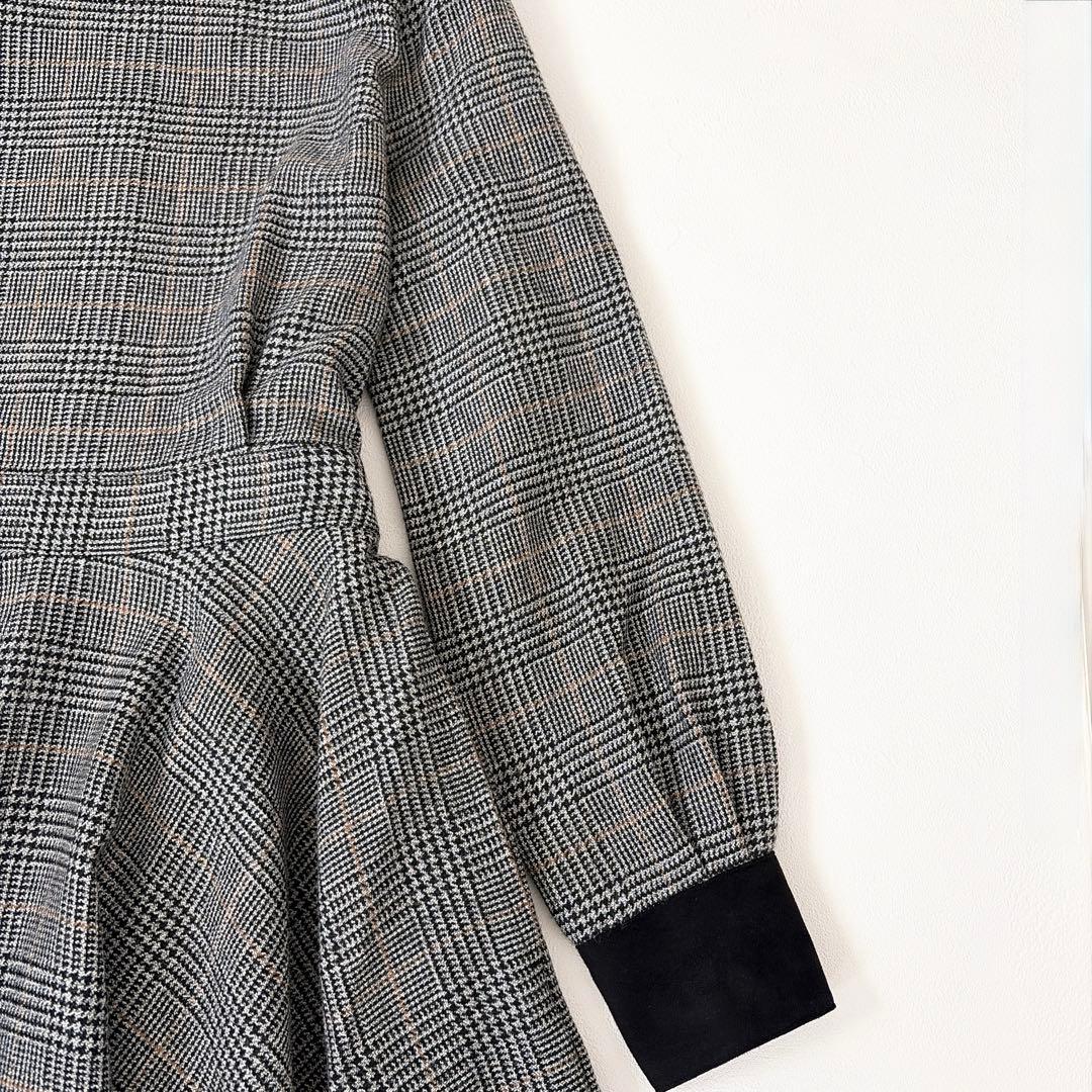 美品 foufou グレンチェックバイカラーワンピース 0 フレア Aライン