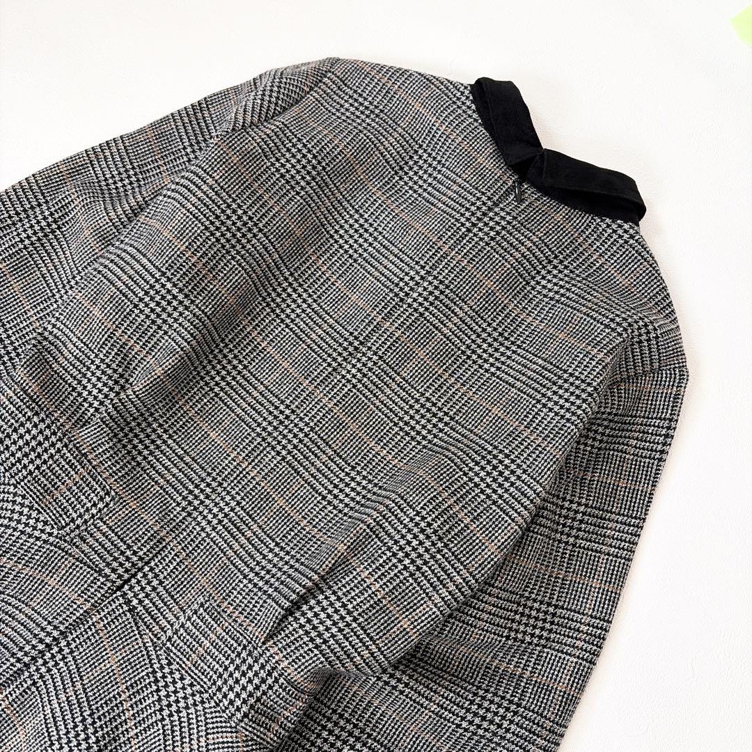 美品 foufou グレンチェックバイカラーワンピース 0 フレア Aライン