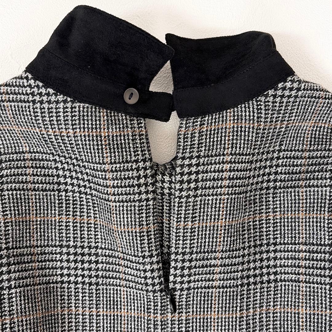 美品 foufou グレンチェックバイカラーワンピース 0 フレア Aライン