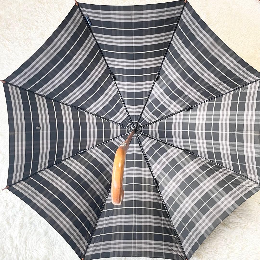 【サッシー】Burberry バーバリー 長傘 ノバチェック 木目調
