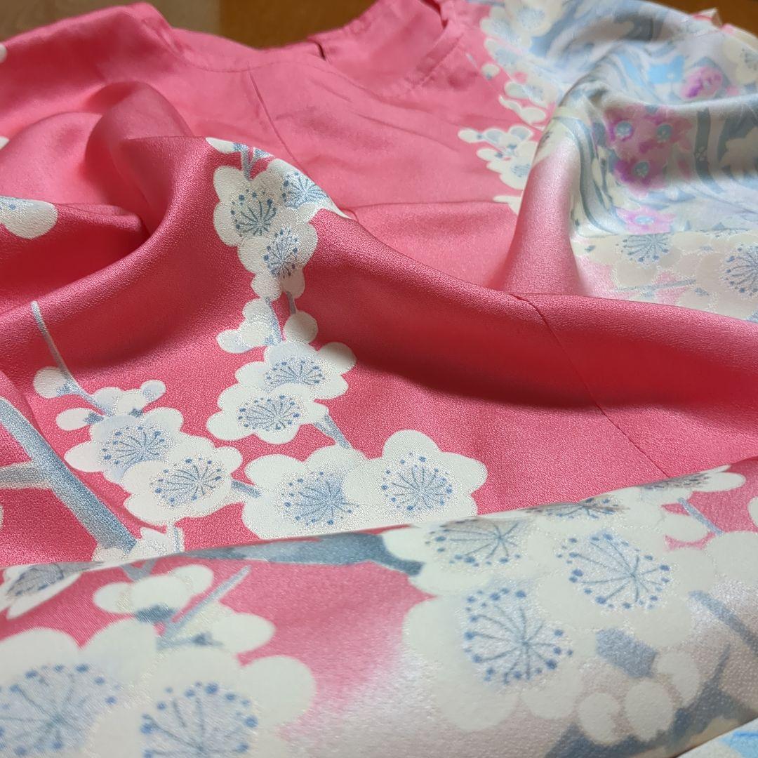 着物リメイク　振袖ピンク　バックループ　ロングワンピース　チュニック