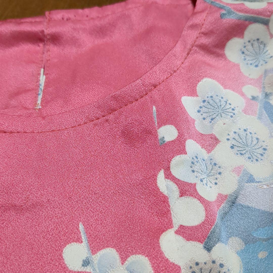 着物リメイク　振袖ピンク　バックループ　ロングワンピース　チュニック