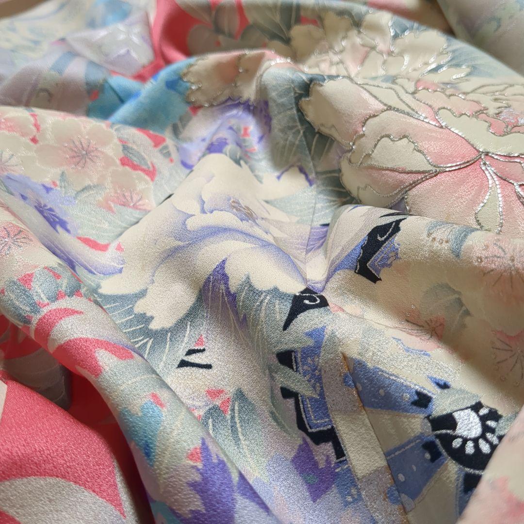 着物リメイク　振袖ピンク　バックループ　ロングワンピース　チュニック