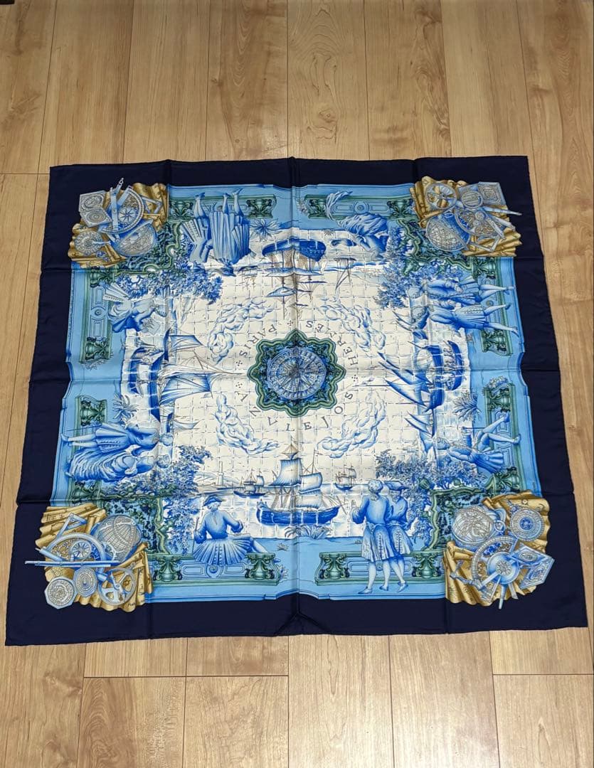 HERMES エルメス カレ90アズレージョ ブルー 貴族船 アスレホ スカーフ