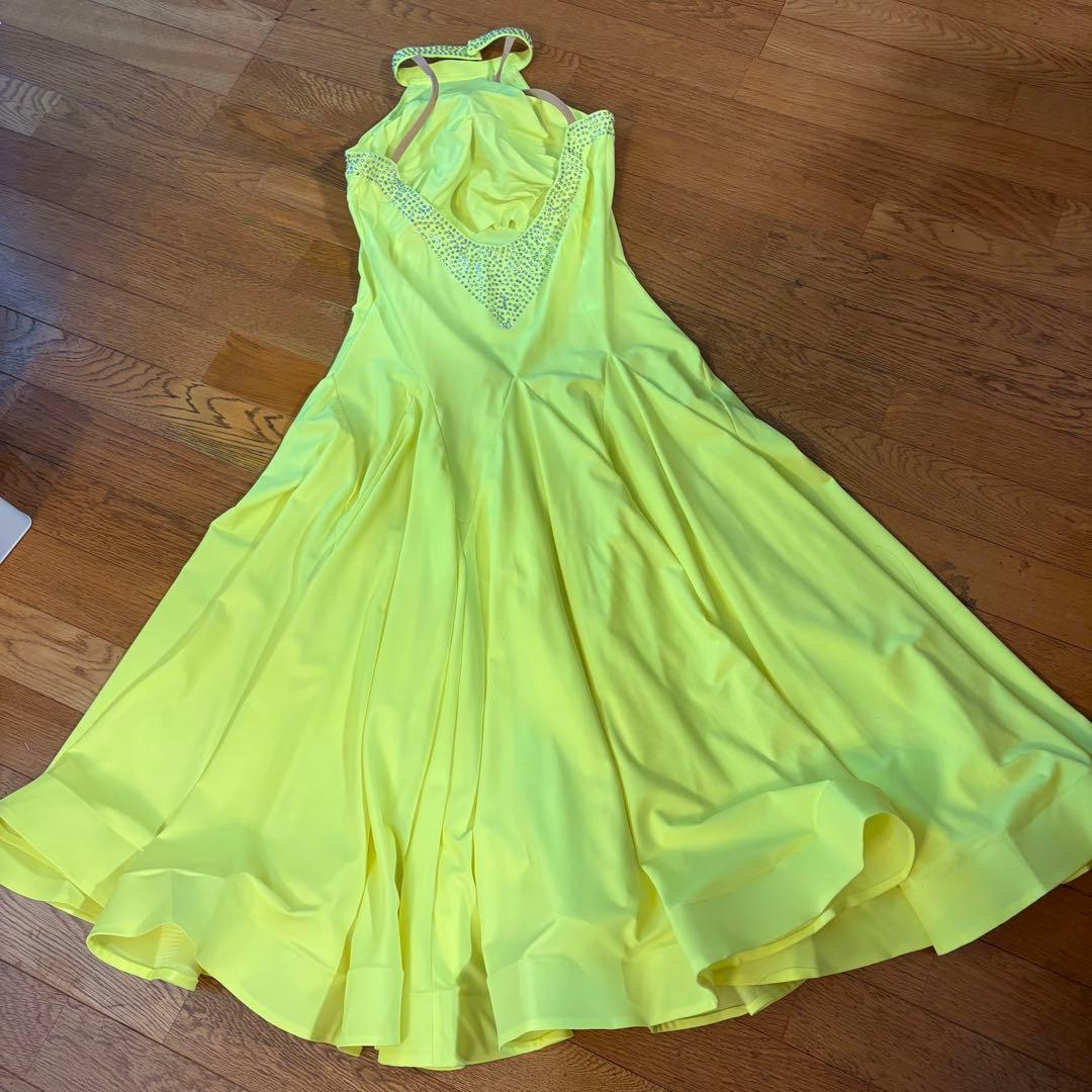 ［値下］社交ダンスドレス　未使用品　❤️流行りの蛍光イエロー❤️ ララランド風　XL