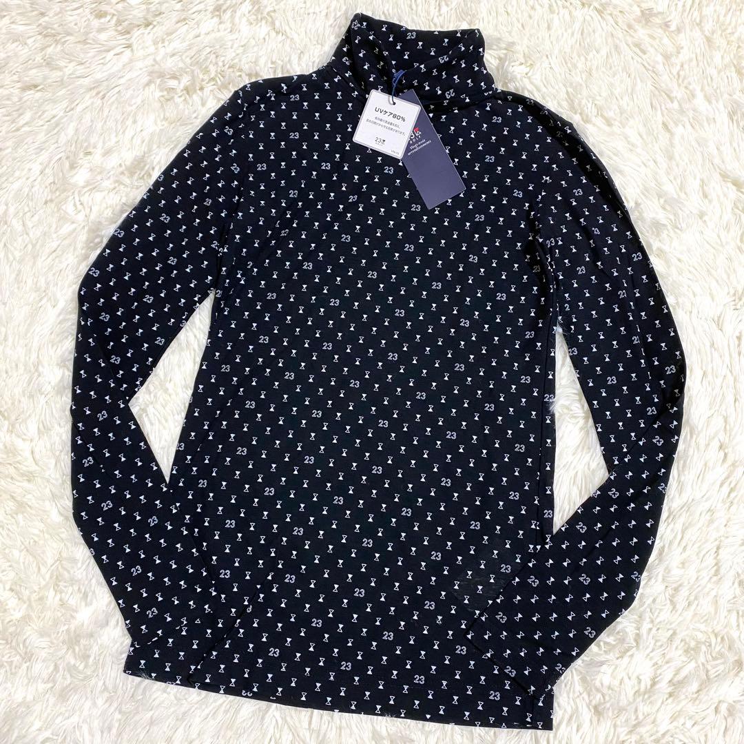 新品　23区ゴルフ　UVカットインナー　タートルネック　総柄　長袖　ブラック　S
