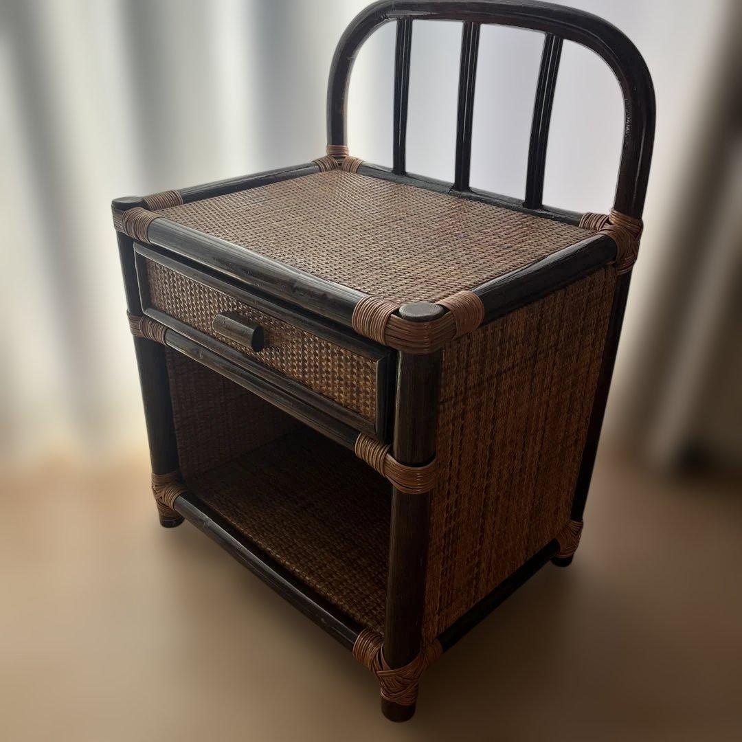 美品　昭和　レトロ　アジアン　ラタン　電話台