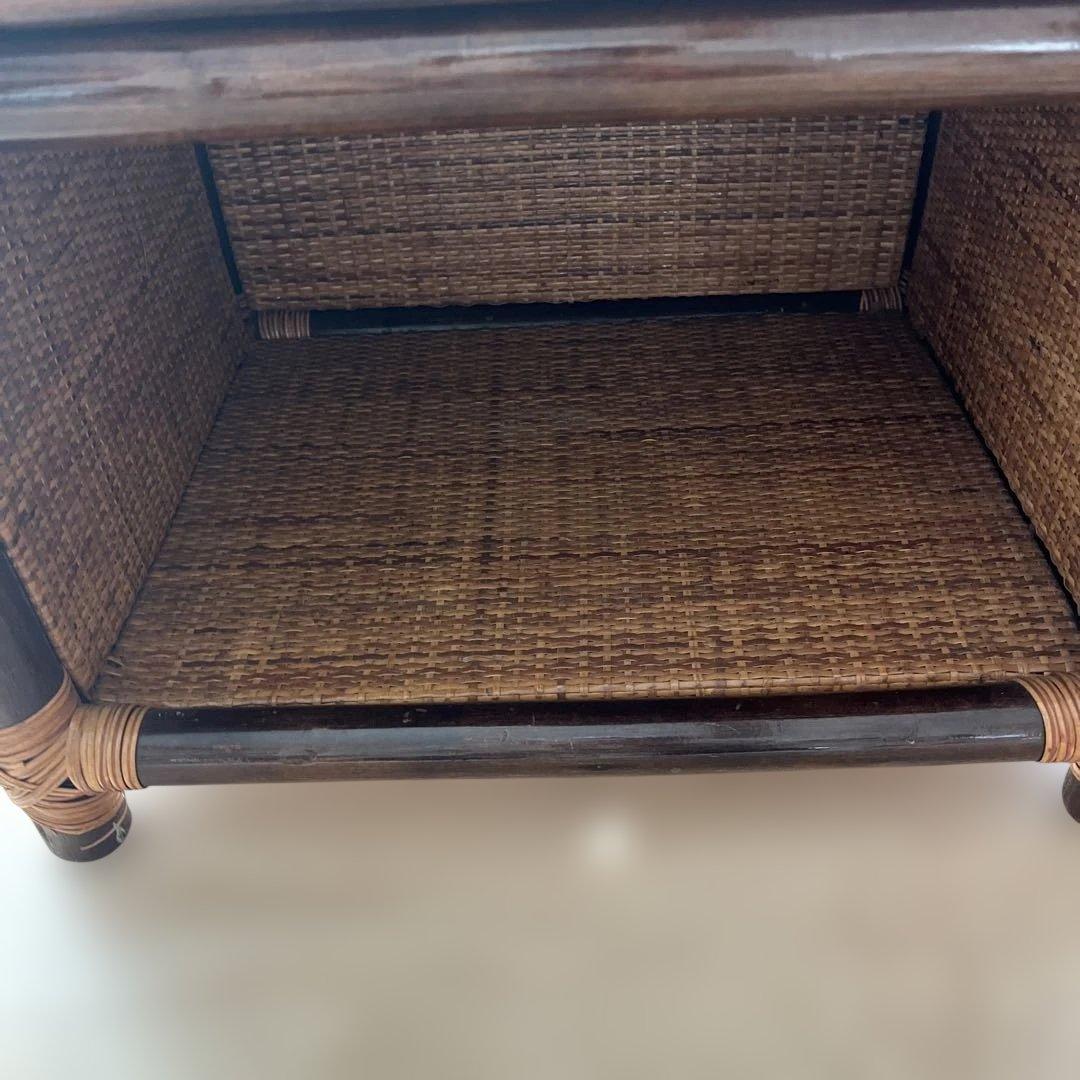 美品　昭和　レトロ　アジアン　ラタン　電話台