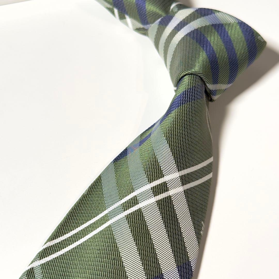 【美品】 Burberry バーバリー チェック柄 グリーン系 ネクタイ