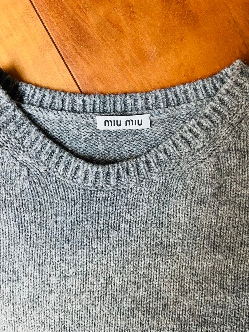 MIUMIU グレー 半袖ニットワンピース