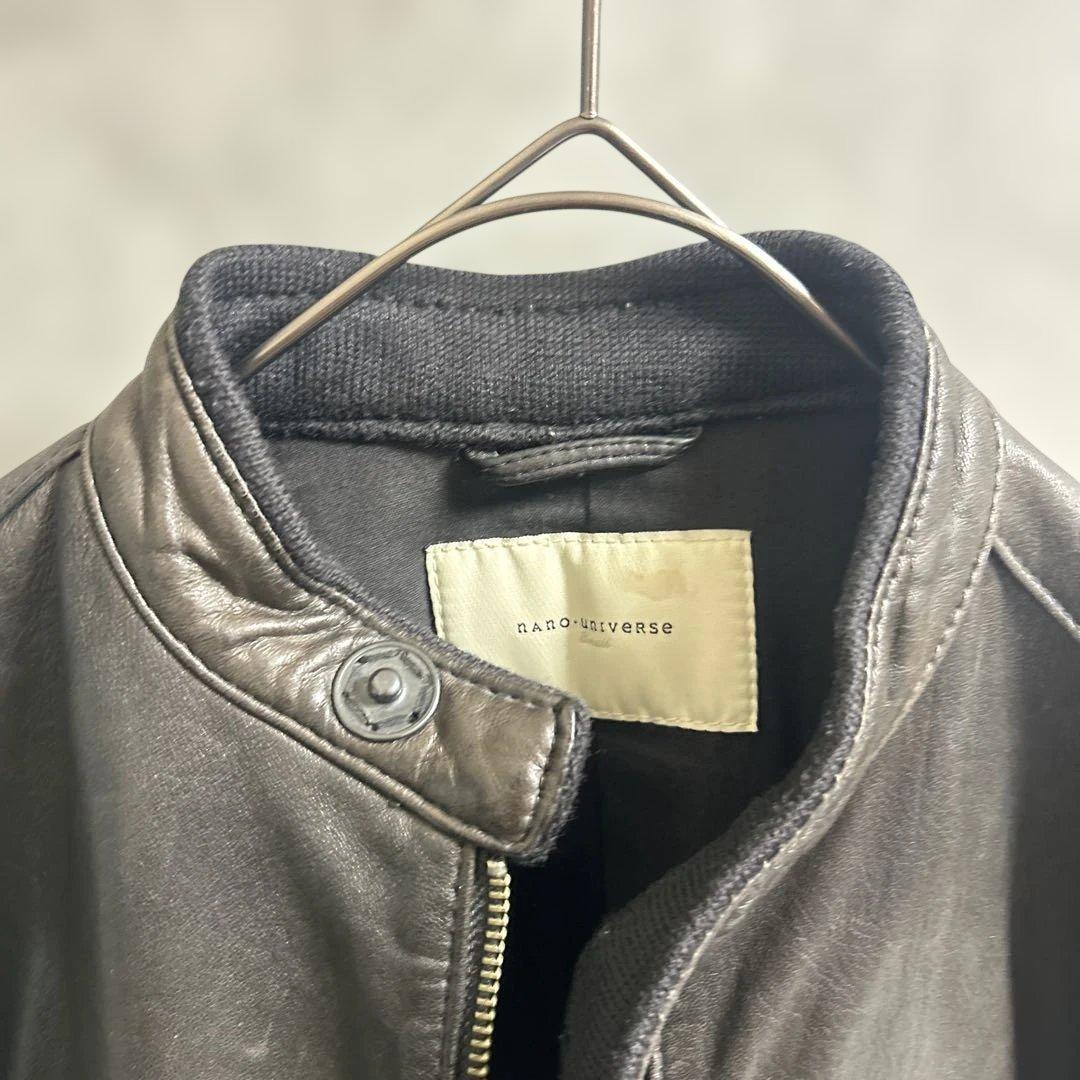nano universe シープスキン シングルライダースジャケット ブラック