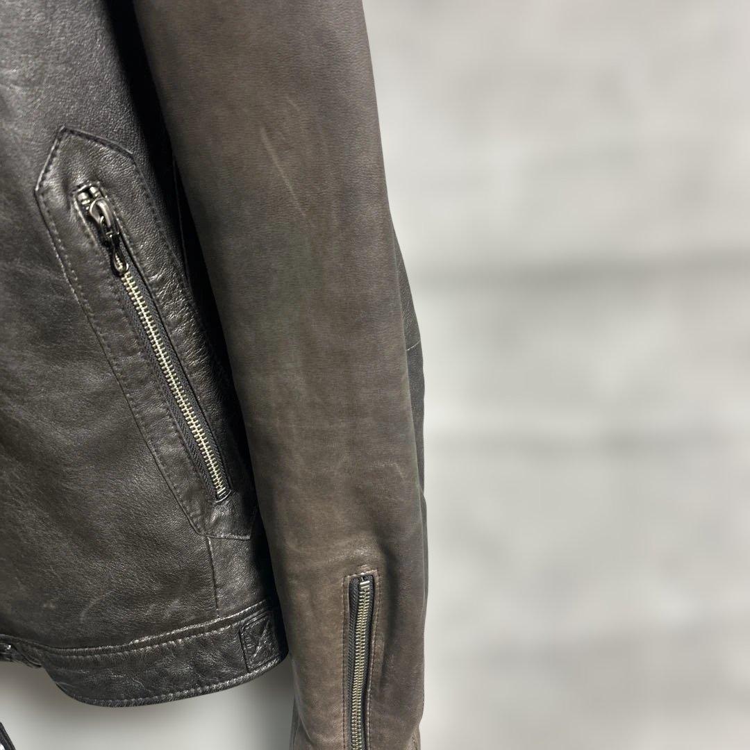 nano universe シープスキン シングルライダースジャケット ブラック