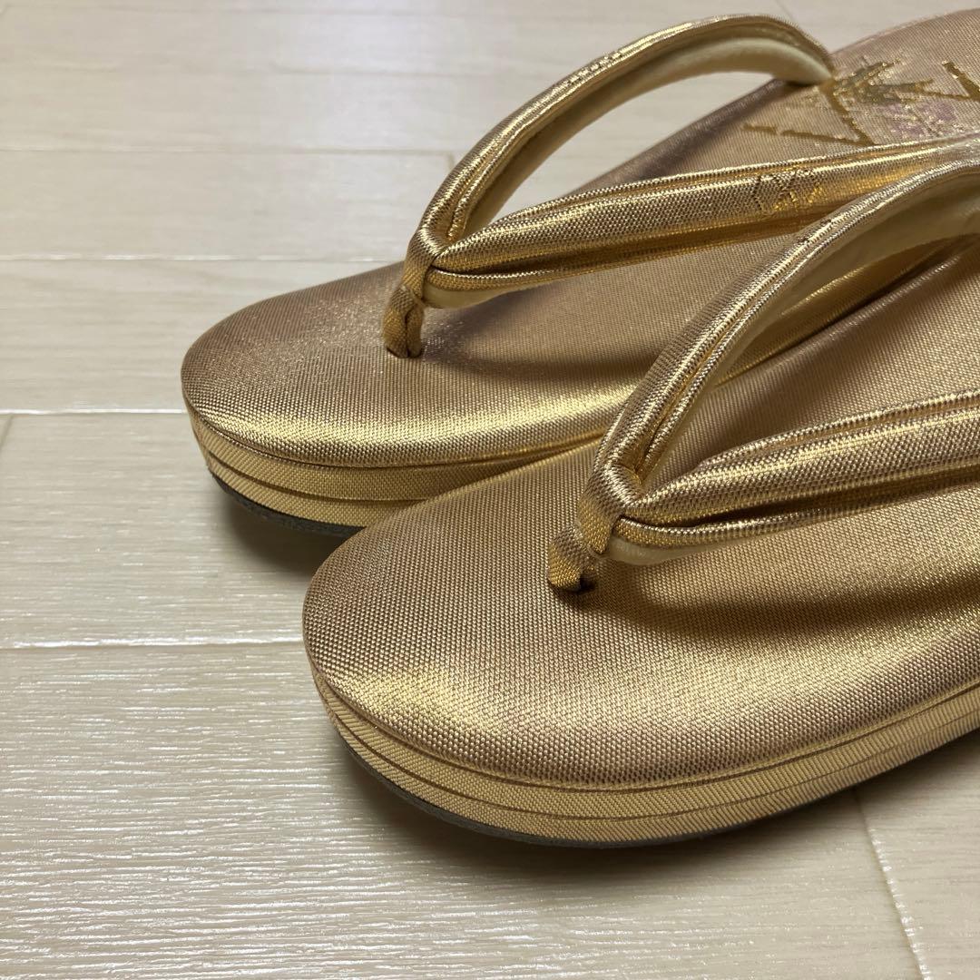 草履バッグセット　東京胡蝶　佐賀錦　ゴールド　二石草履　厚底