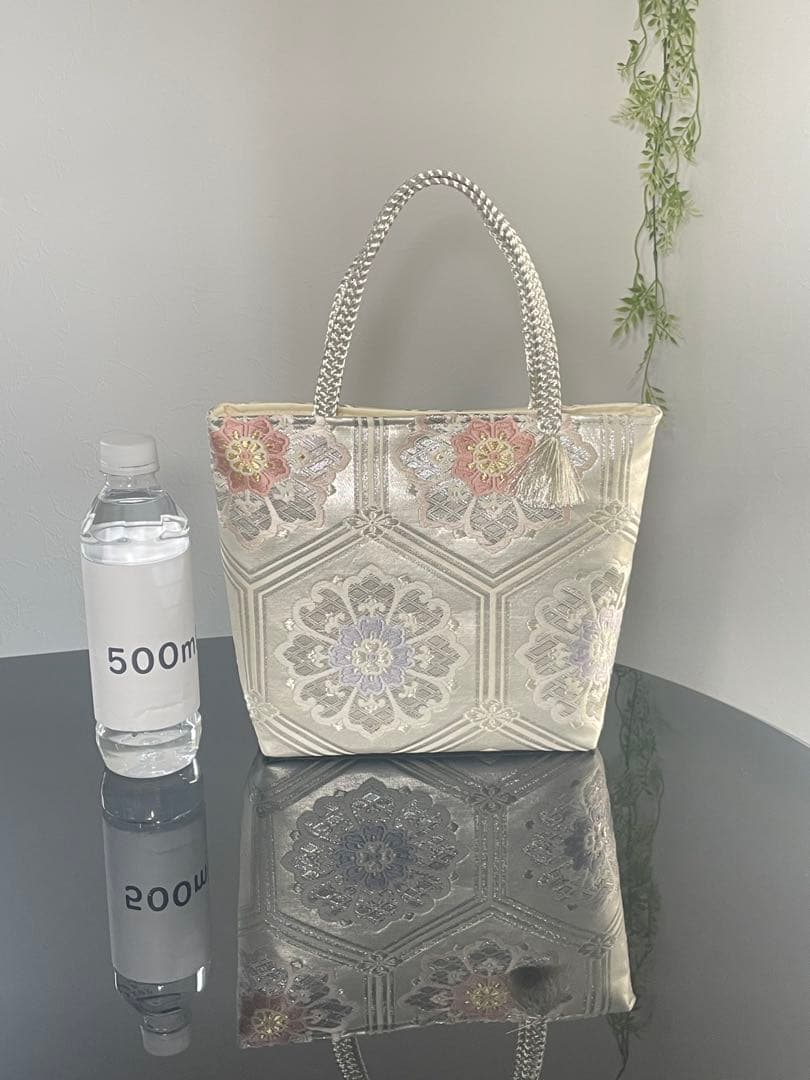 帯リメイクバッグ　二重箔織佐賀錦　花亀甲文様②トートバッグ Mサイズ 和装バッグ