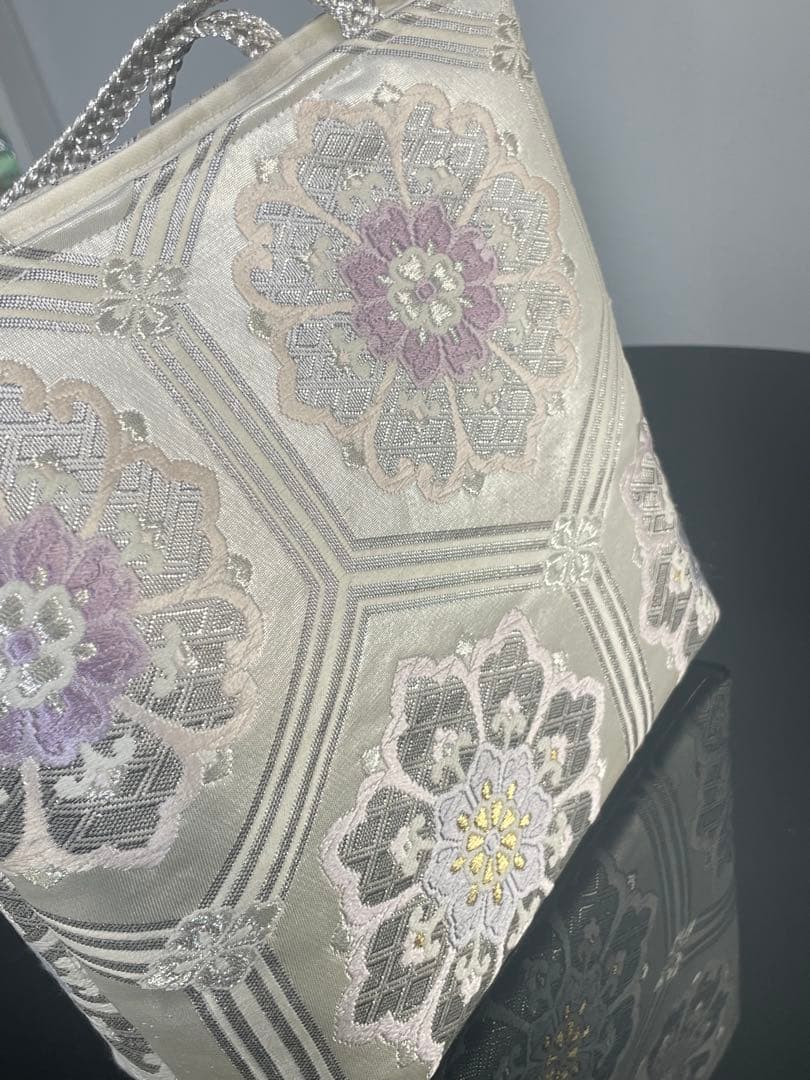 帯リメイクバッグ　二重箔織佐賀錦　花亀甲文様②トートバッグ Mサイズ 和装バッグ