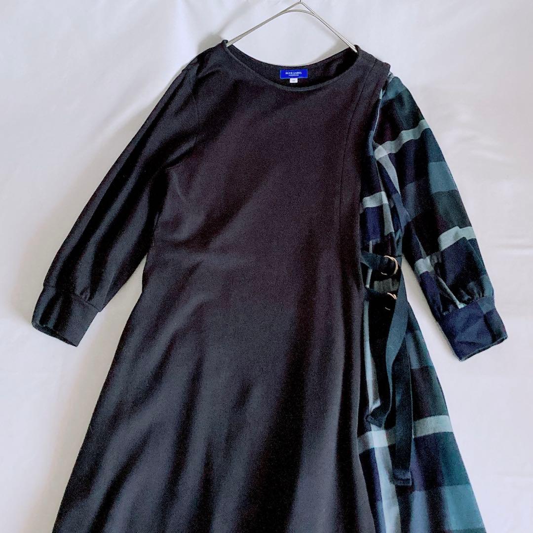 美品 ブルーレーベルクレストブリッジ サイドチェック切替マキシ丈ワンピース 38