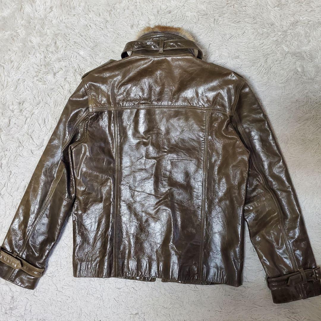 極美品 希少色 Haruf 馬革 襟ボア ライダース シングル L カーキ