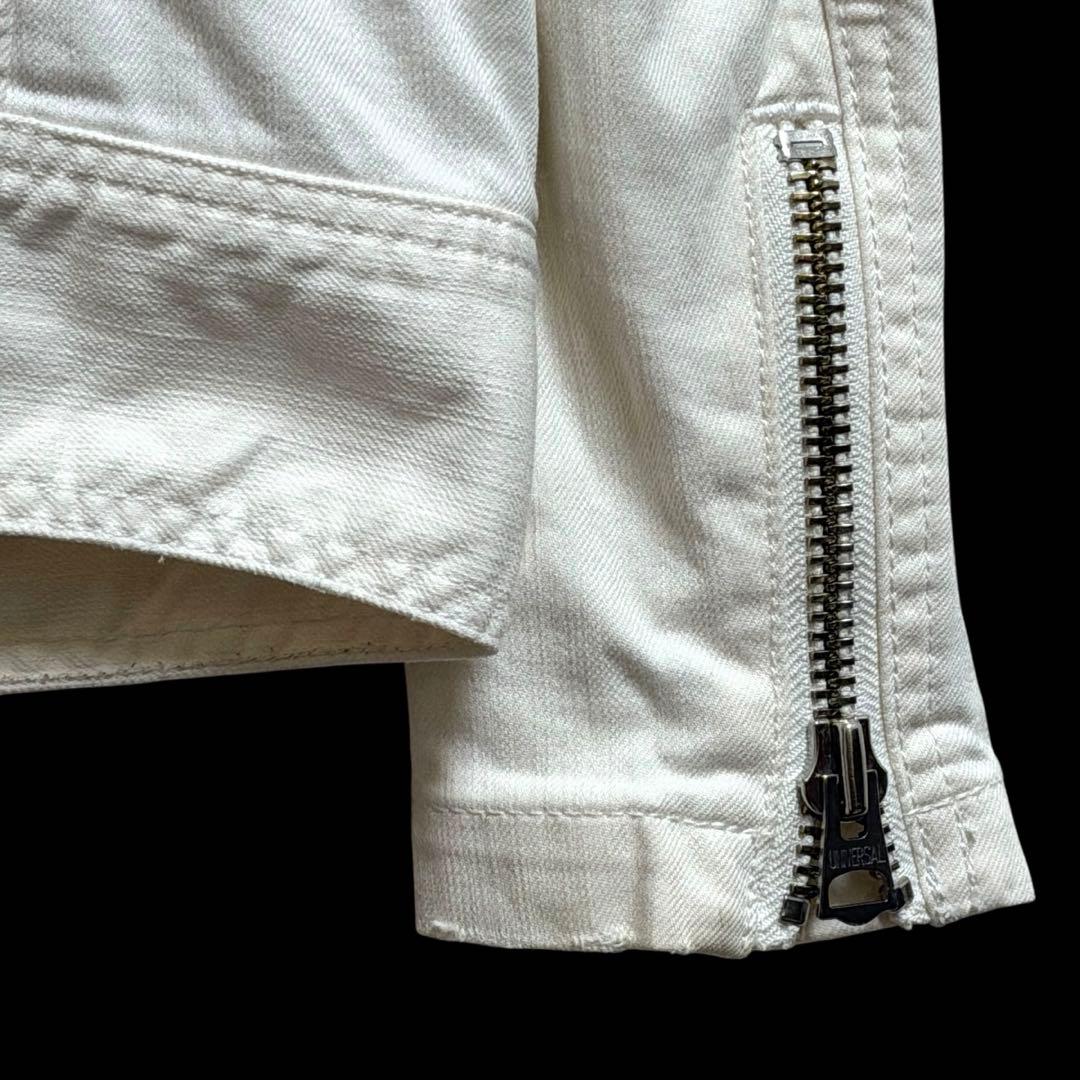 む*様 FUGAフーガ ホワイトデニムライダースジャケット44 wジッパー ブ