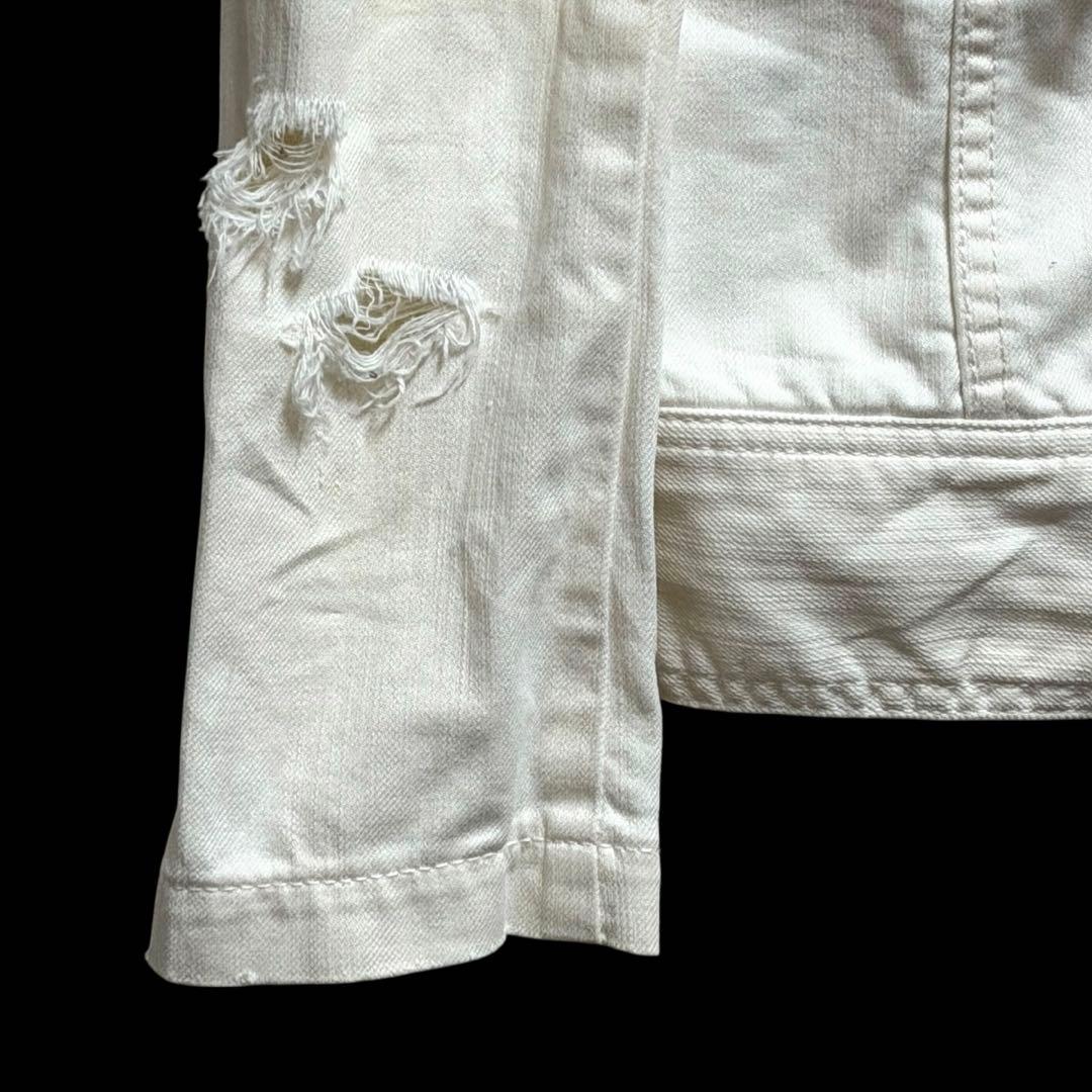 む*様 FUGAフーガ ホワイトデニムライダースジャケット44 wジッパー ブ