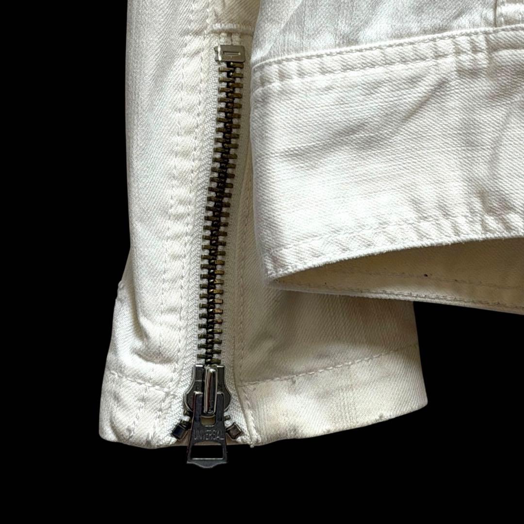 む*様 FUGAフーガ ホワイトデニムライダースジャケット44 wジッパー ブ