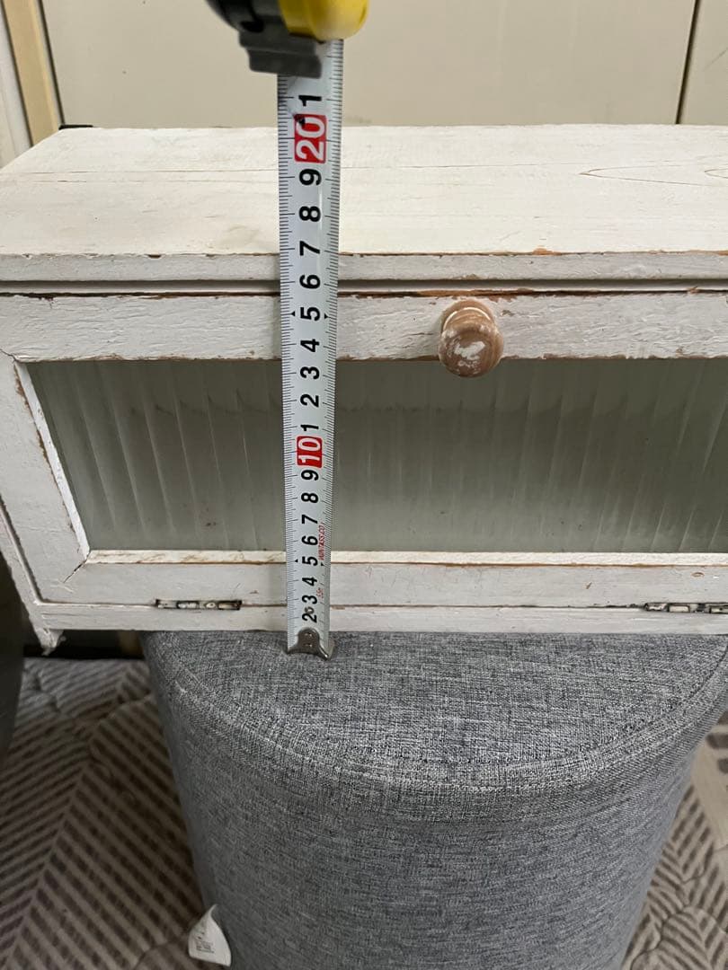 骨董市購入ホワイト木製ガラスケース シャビーアンティーク