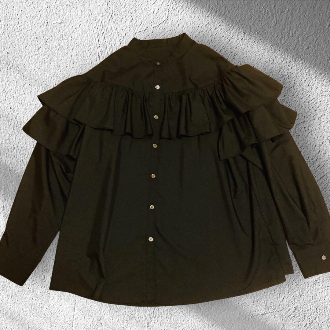 【美品】　ラウンジドレス　Loungedress フリルブラウス　バンドカラー