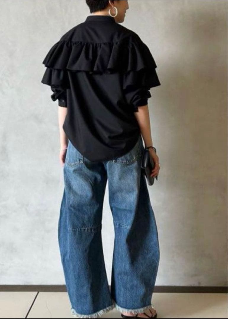 【美品】　ラウンジドレス　Loungedress フリルブラウス　バンドカラー