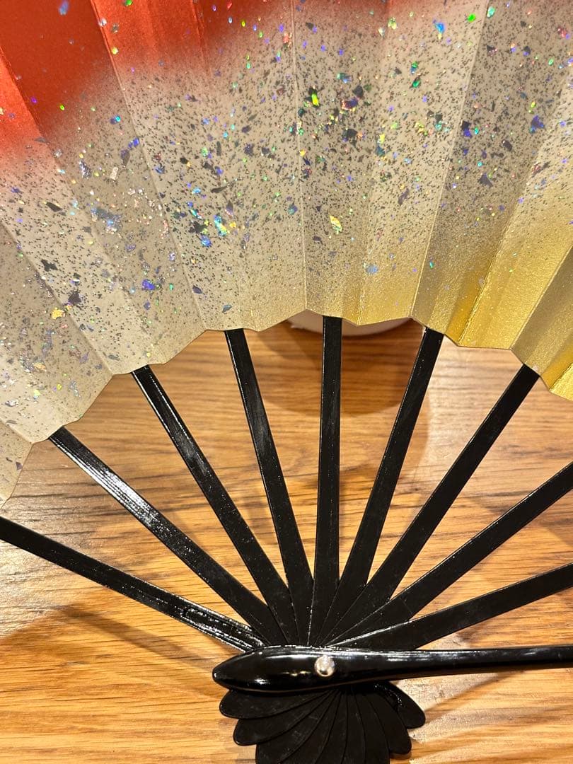 ②【美品】日本舞踊　踊り　練習　舞台　扇子舞扇（ゴールド、レッド、キラキラ）