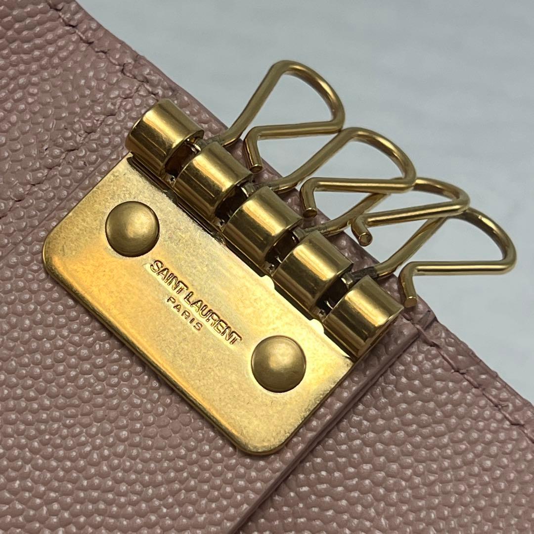 ✨極美品✨YSLサンローラン　4連キーケース　キャビアスキン　Vステッチ　ピンク